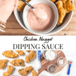 chicken nuggets with dipping sauce and a picture of the ingredients each in a bowl