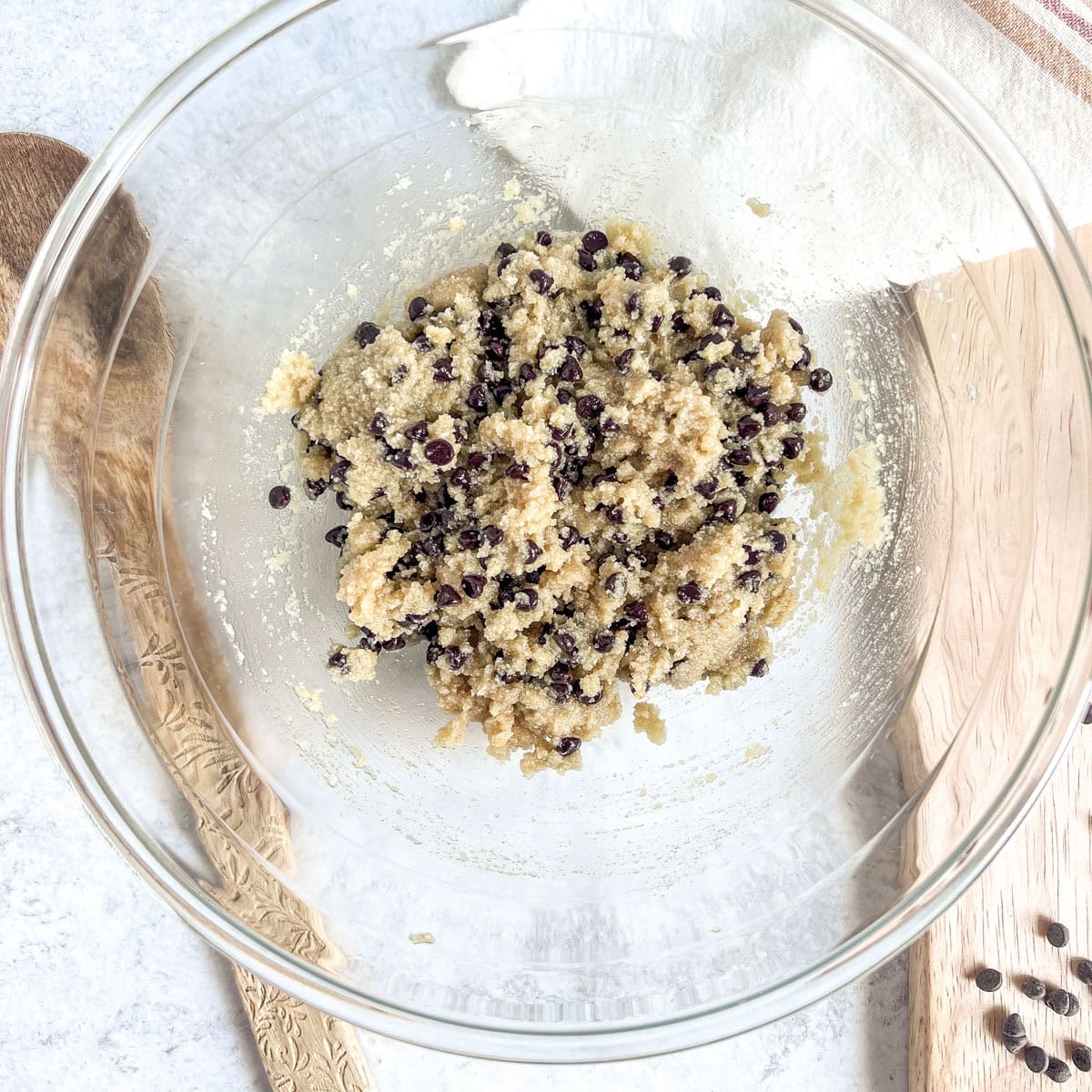 Almond Flour Chocolate Chip Cookies dough in a bowl