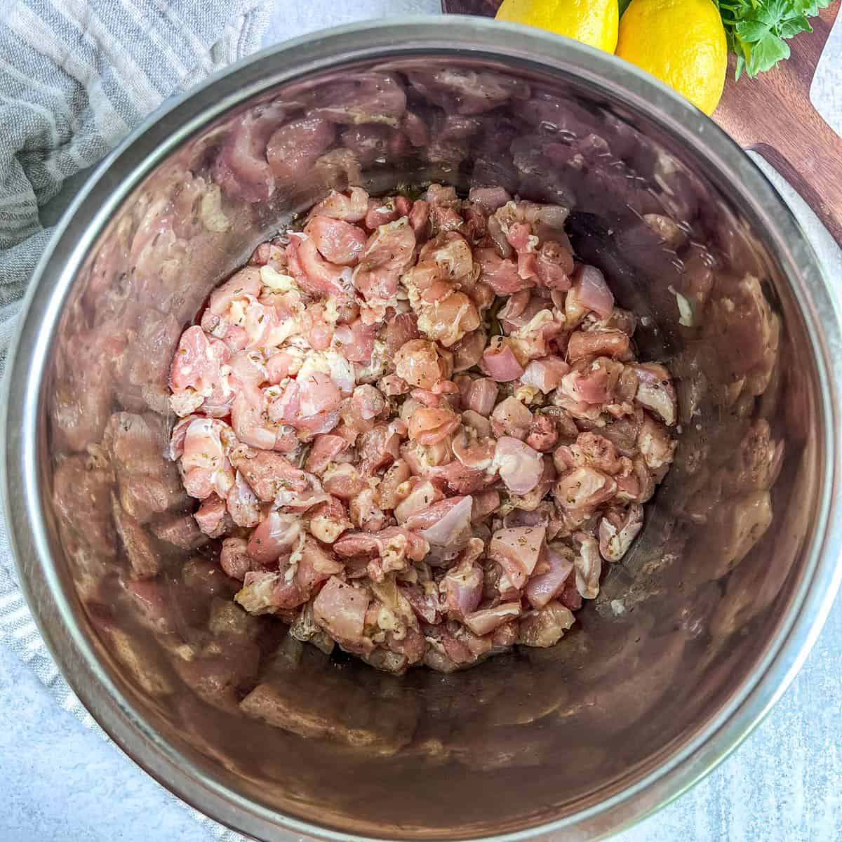 IP Greek Chicken & Rice raw chicken in Instant pot