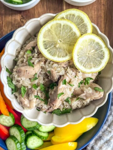 Instant Pot Greek Chicken & Rice in a bowl