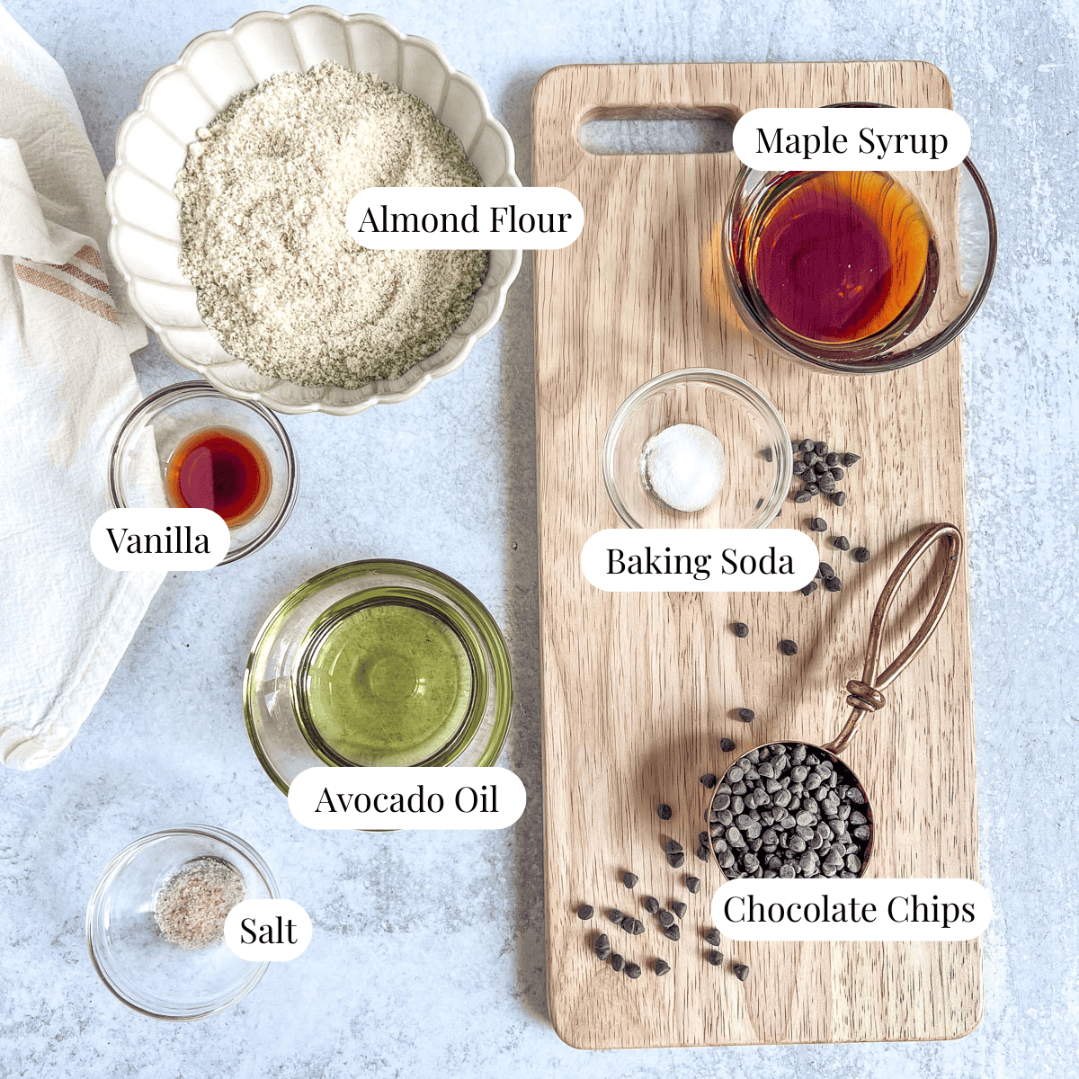 Ingredients for Almond Flour Chocolate Chip Cookies