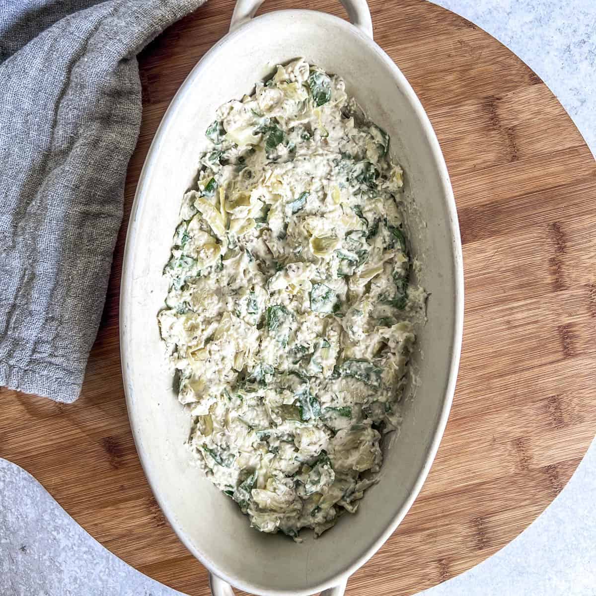 Hot spinach dip unbaked
