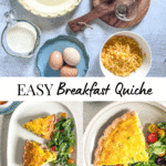 Easy Breakfast Quiche and salad on a plate and an ingredient picture on top