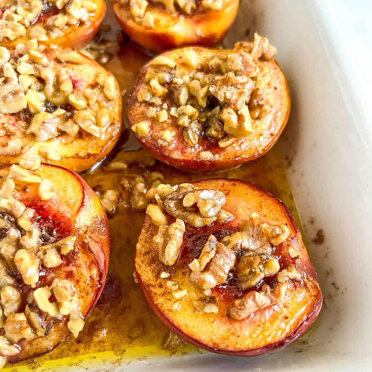 baked peaches close up