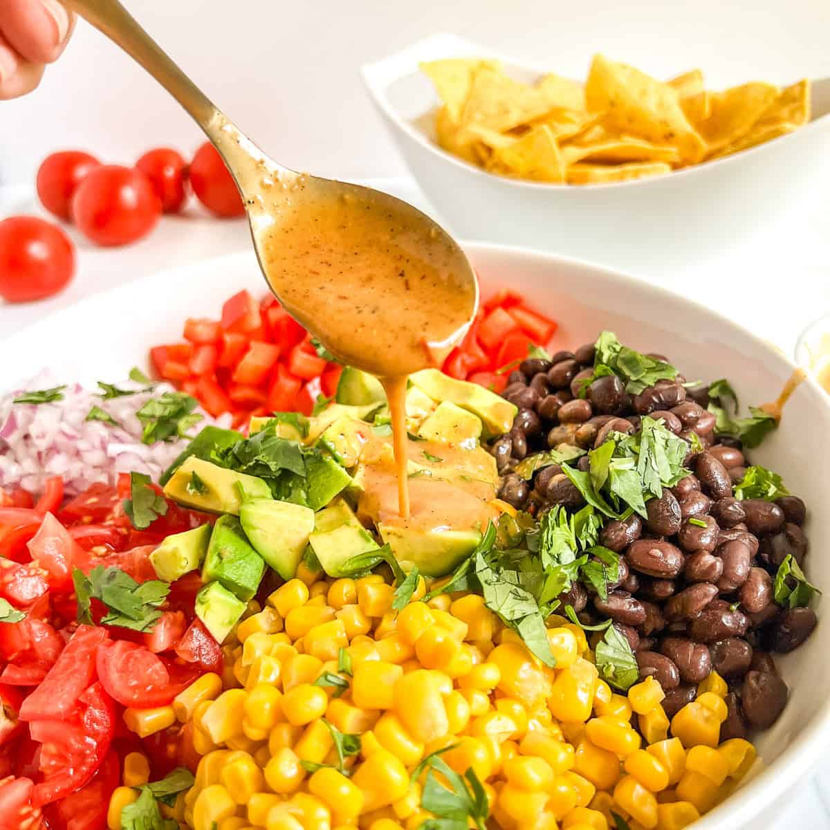 black bean & corn salsa dressing poured over the salsa