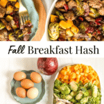 Fall breakfast hash ingredients and cooked in a large bowl