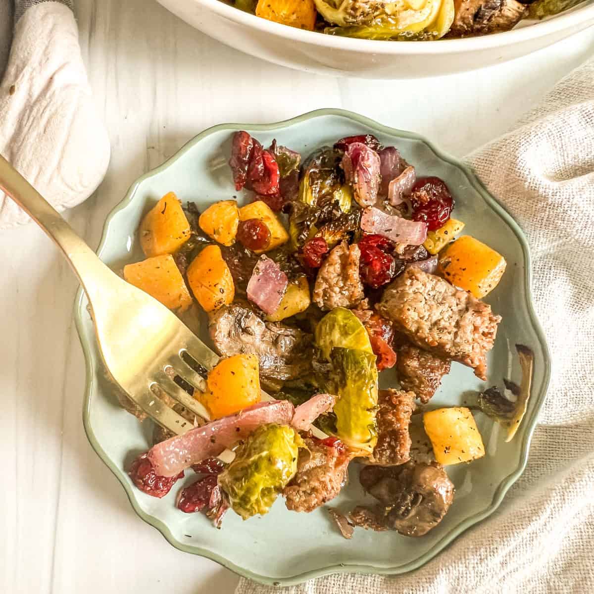 Fall Breakfast Hash on a blue plate