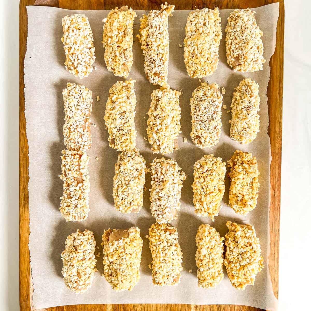 pieces of fish covered in panko crumbs