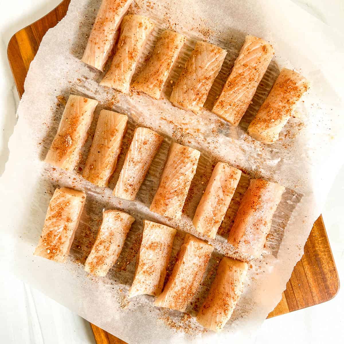 pieces of fish with seasoning