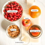 Ingredients for cranberry relish in bowls