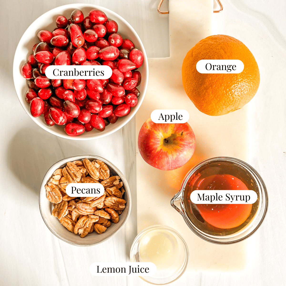 Ingredients for cranberry relish in bowls