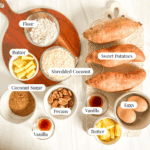 ingredients for sweet potato casserole in bowls