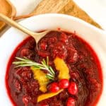 cranberry sauce with spoon in it