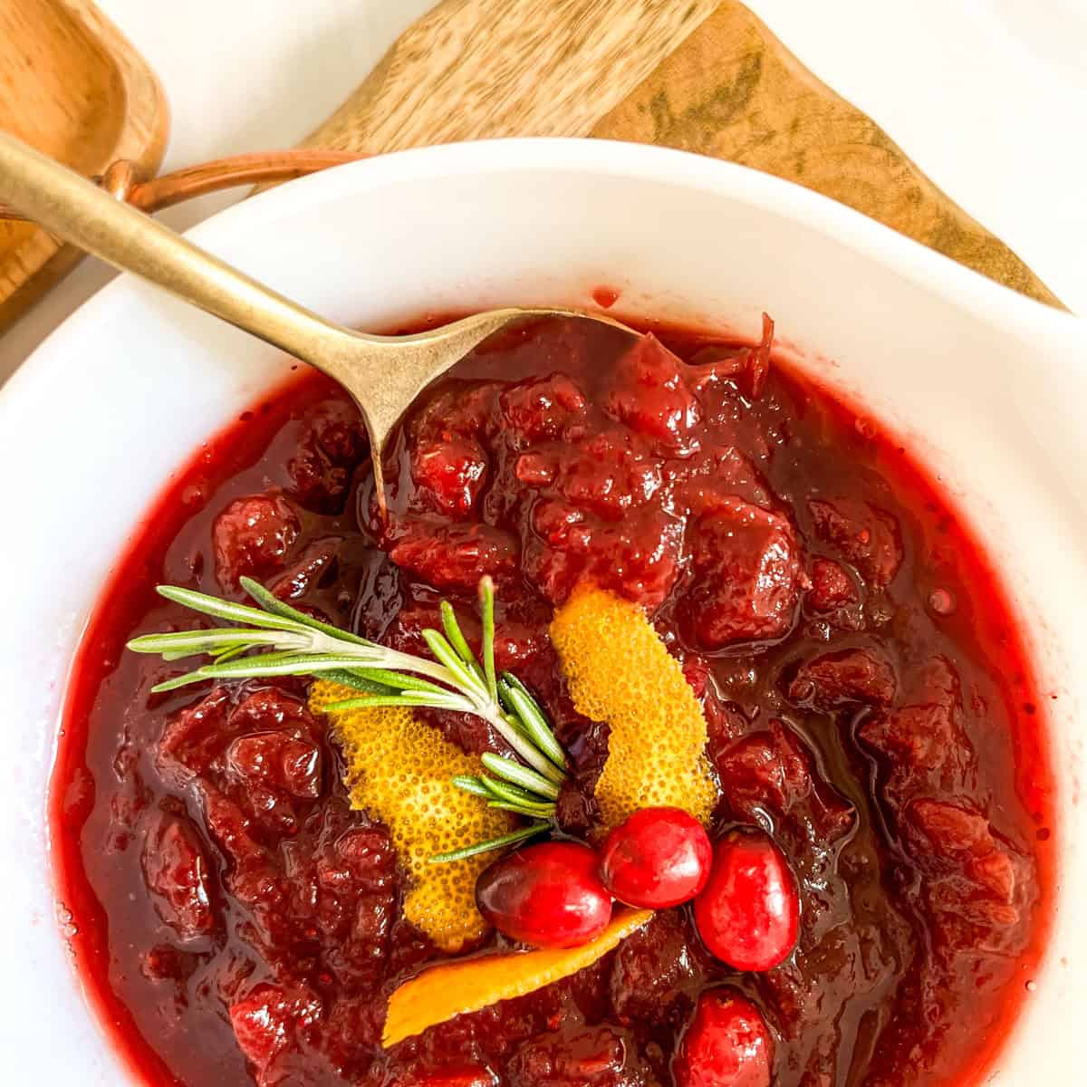 cranberry sauce with spoon in it