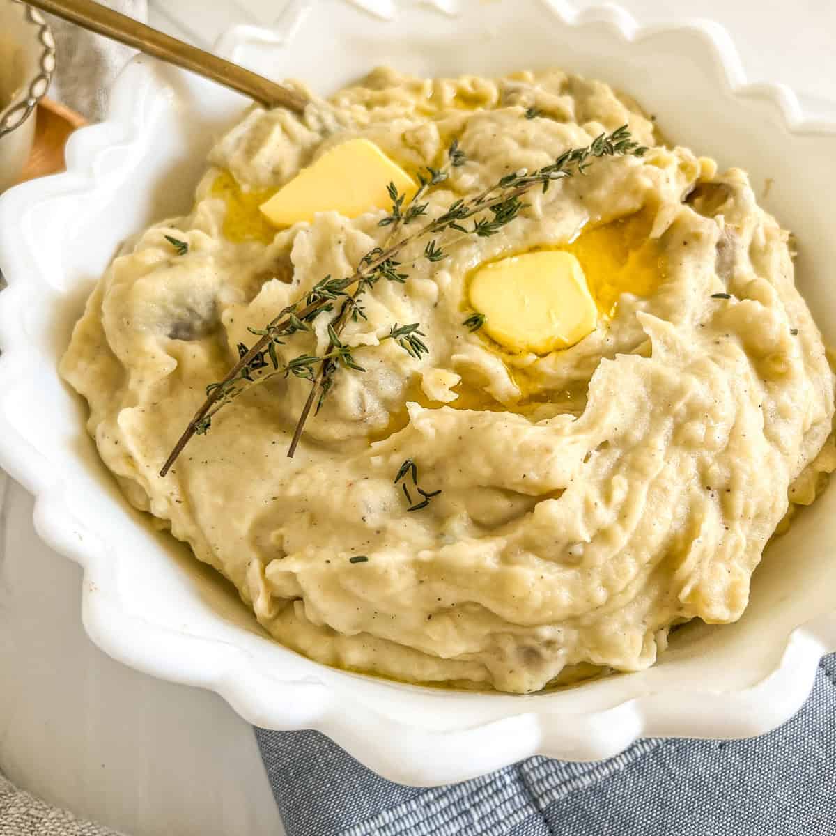 mashed potatoes with gold spoon