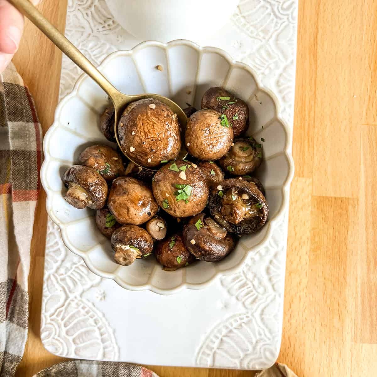 roasted mushroom in a spoon