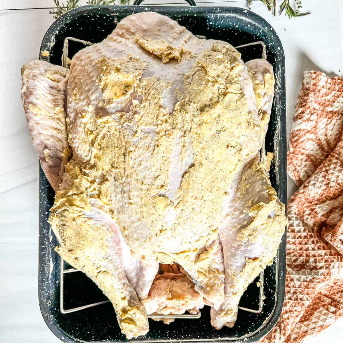 whole turkey with butter on skin