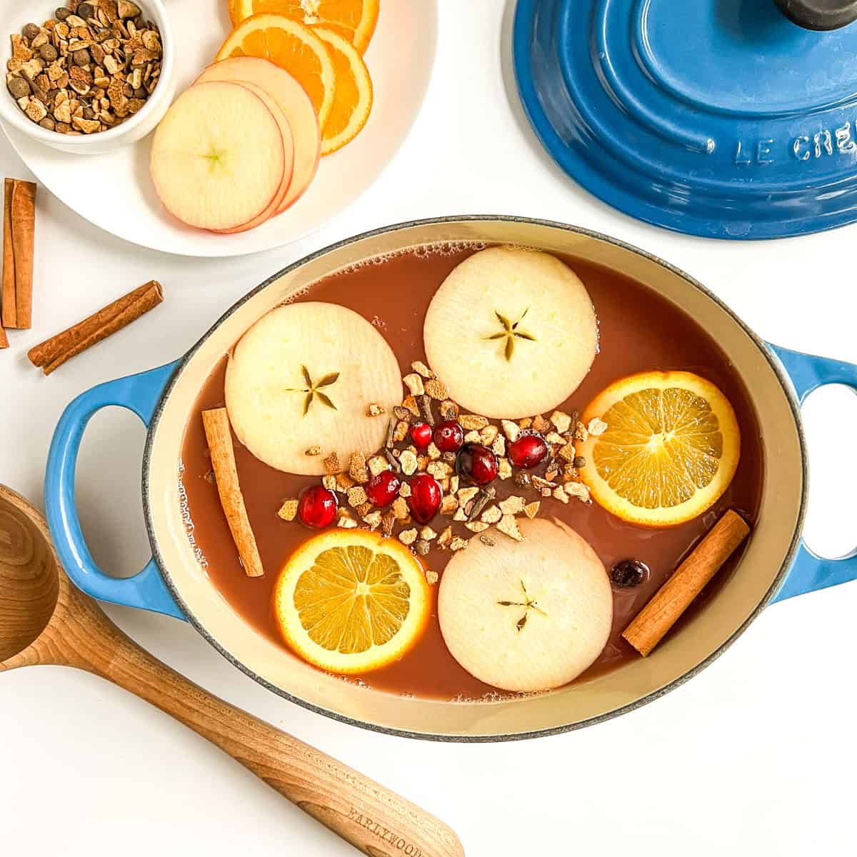 wassail in blue pot
