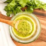 cilantro vinaigrette on a spoon