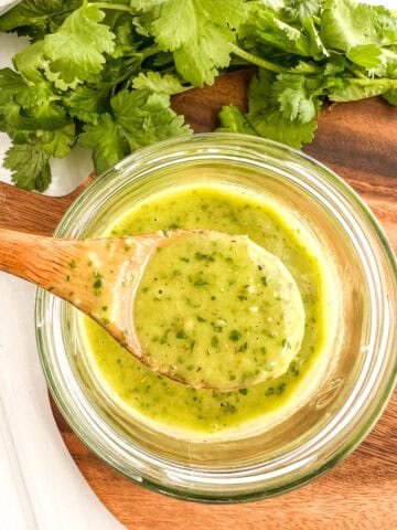 cilantro vinaigrette on a spoon