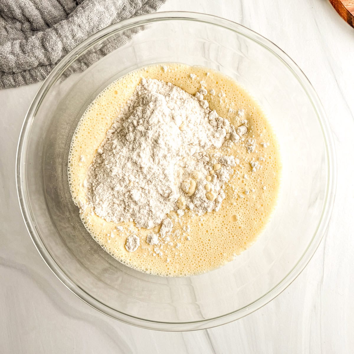 wet ingredients with flour