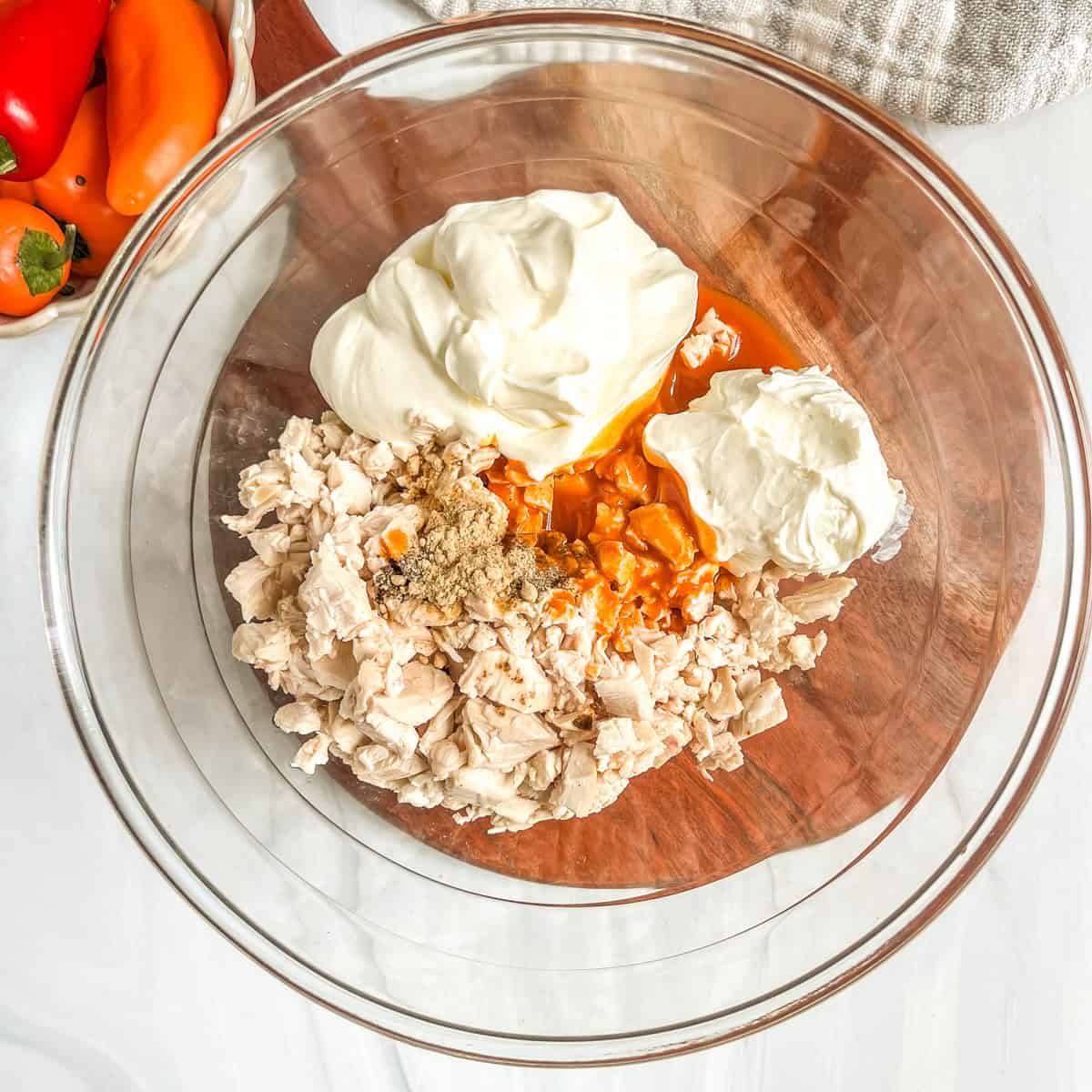dip ingredients in a bowl